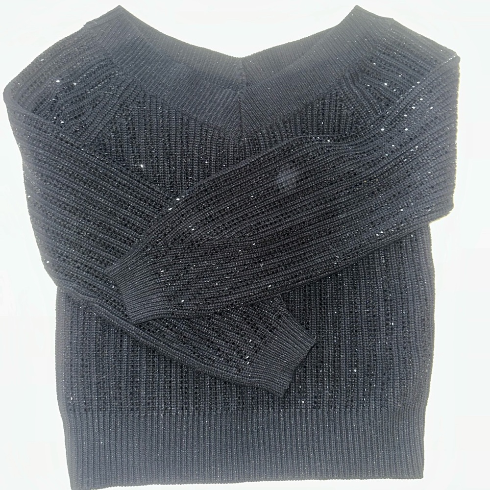 INC Black Ribbed Sweater with sparkles accents